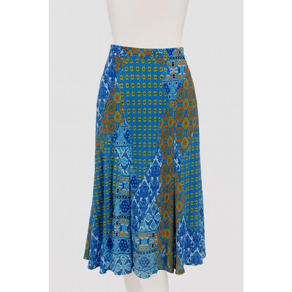 Chicos Midi Skirt Womens Size 0 US Large Blue Patchwork Print Bohemian - Picture 7 of 7